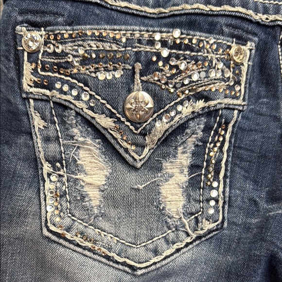 Miss Me Blue Straight Leg Jeans with Distressed Finish - Picture 6 of 9